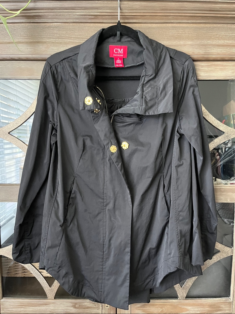 CM Black Trench Coat with Gold-Tone Buttons